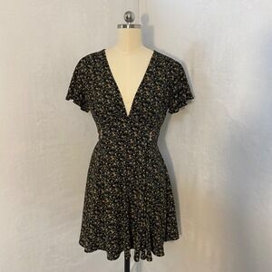 Blu Pepper Spring Summer  V-Neck  Mini  Dress Feminine‎ Picnic Party Park Flowy